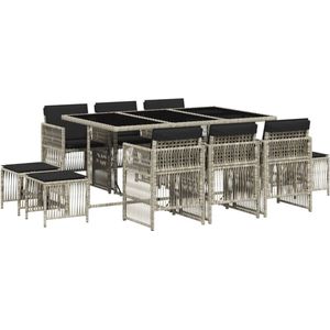 vidaXL Tuinset - Tuinsets - Loungeset - Tuintafel - 11-delige Tuinset met kussens poly rattan lichtgrijs
