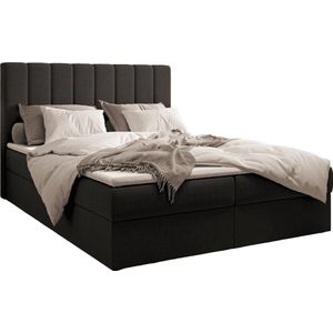 Gestoffeerd Continentaal Bed, Bonell-matras en Topper, TweepeInspireME Boxspring Bed 01 - Bed - Comfortabel topmatras - Met hoofdeindeTot 300KG - Opbergruimte - 140x200Trinity 16 - Zwart