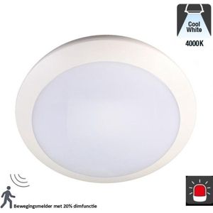 Led Plafonnière 16w, 1390 Lumen, 4000K Neutraal Wit, Met noodaccu en bewegingssensor met terugdimfunctie, IP66, IK10