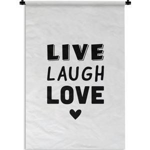 Wandkleed Quotes overig - Leuke quote - Live Laugh Love wit Wandkleed katoen 60x90 cm - Wandtapijt met foto