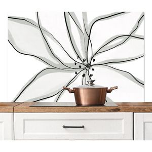 Spatscherm keuken 120x80 cm - Kookplaat achterwand Bloem - Kunst - Wit - Zwart - Muurbeschermer - Spatwand fornuis - Hoogwaardig aluminium