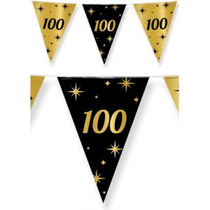 3x stuks leeftijd verjaardag feest vlaggetjes 100 jaar geworden zwart/goud 10 meter