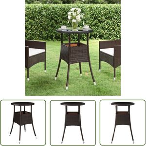 vidaXL Bistrotafel - Tuin Tafel - Tuintafel Ø60x75 cm gehard glas en poly rattan bruin - Outdoor Tafel - Polyrattan Tafel - Bruine Tafel