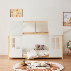 Kinderbed Tostedt huisbed grenen houtkleurig en wit 90x200 cm [en.casa]