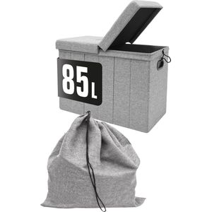 85 L Wasmand met Bankje - 62x31 Smalle Wasmand met Deksel & Waszak - Opvouwbare Wasbak - Laundry ...