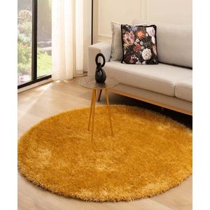 Rond hoogpolig vloerkleed velvet - Posh goud 80 cm rond