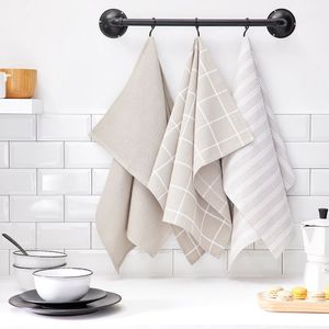 Set van 3 theedoeken met geruit honingraatpatroon Essential - Beige - 50x70 cm
