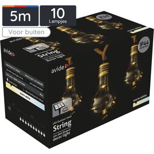 Avide Lichtsnoer 5 Meter Op Zonne Energie - Buiten - 10 Lichtbollen + 50 Micro Led Lampjes - Warm Wit Licht