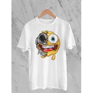 Feel Free - Halloween T-Shirt - Smiley: Lachend gezicht met open mond - Maat L - Kleur Wit