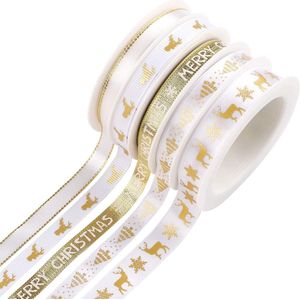 Kerst Grosgrain Linten Bundel 5 Roll 5 m Kerst Lint voor Naaien Xmas Thema Lint Breed Dubbel Gezicht Polyester Satijnen Lint Winter Vakantie Stof Lint Voor Geschenkverpakking Boog Maken Wit