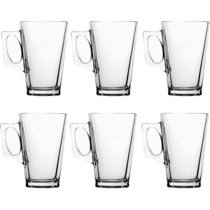 Latte glazen - 240 ml - temperatuurbestendig - koffiekopjes - stijlvol - thee - koffiemokken - vierkant handvat - set van 6 Cappuchino glazen