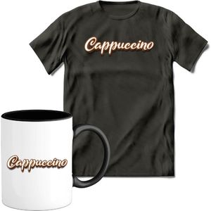 T-Shirtknaller T-Shirt met Koffiemok | Cappuccino - Koffie Kleding | Heren / Dames Shirt met Mok Cadeau | Kleur grijs | Maat M