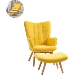 Fauteuil - Relaxstoel - Relaxfauteuil - Stoel - Met armleuning - Met voetenbank - Voor één Persoon - Geel
