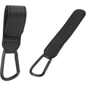 2 stuks lederlook kinderwagenhaakclips - universele tassenhouder voor kinderwagen (zwart)