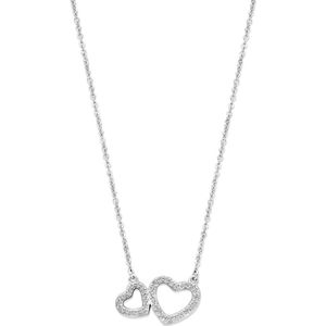 zilver gerhodineerd collier hartjes zirkonia 42 + 3 cm 1337642