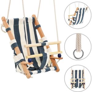 The Living Store Babyschommel - Veiligheidsschommel voor babys en peuters - Blauw en wit - 35x30x57 cm - Katoen - hout en PE touw