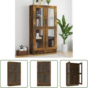 The Living Store Vitrinekast 82,5x30,5x150 cm bewerkt hout gerookt eikenkleurig - Vitrinekast - Houten Vitrinekast - Boekenkast - Opbergkast - Vintage Kast