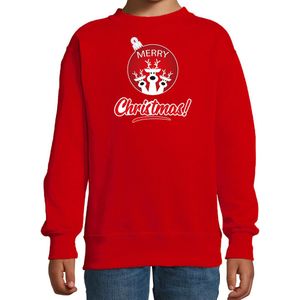 Rendier Kerstbal sweater / Kerst trui Merry Christmas rood voor kinderen - Kerstkleding / Christmas outfit 152/164