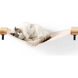 Trend24 - Katten klimmuur - Hangmat kat - Kattenhangmat - Klimmuur kat - Katten klim wand - Katten wandmeubel - Katten muur - Katten klimmuur onderdelen - Kattenmuur - 100 x 30 cm - Hout - Katoen