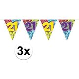 3x Mini vlaggenlijn / slinger - verjaardag 21 jaar - 300 cm