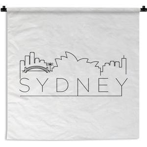 Wandkleed Wereldsteden - Skyline Sidney zwart op wit Wandkleed katoen 90x90 cm - Wandtapijt met foto