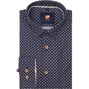 Suitable Overhemd Print Donkerblauw 267-10 - Maat 40 - Heren - Overhemden Casual