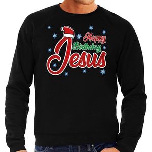 Foute Kersttrui / sweater - Happy Birthday Jesus / Jezus - zwart voor heren - kerstkleding / kerst outfit XXL