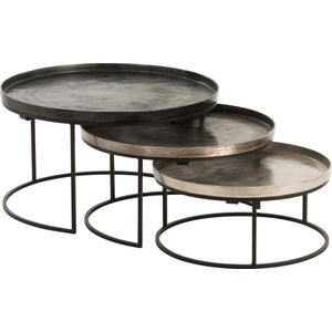 J-Line bijzettafel Rond - aluminium - zwart/mix - set van 3