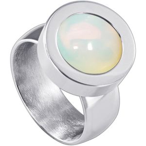 Quiges Dames Ring RVS Zilverkleurig met Opaal Mini Coin - SLSRS55419
