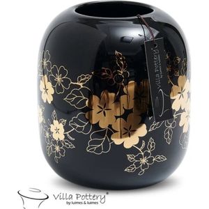 Vaas - Villa Pottery - Porselein - Waterdicht - Decoratie - Woondecoratie - Moederdag - Happy Flowers 1 Black Gold