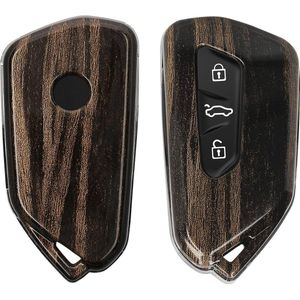 Autosleutelhoes compatibel met VW Golf 8 - 3-knops autosleutel - hardcover beschermhoes - Houtnerven - bruin - kwaliteitshoes - bescherming .