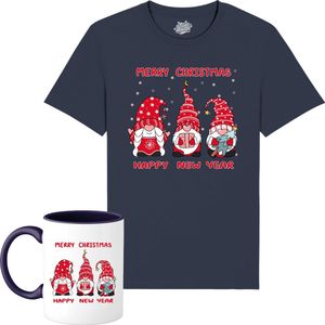 Christmas Gnomies - Foute kersttrui kerstcadeau - Dames / Heren / Unisex Kleding - Grappige Kerst Outfit - T-Shirt met mok - Unisex - Navy Blauw - Maat 4XL