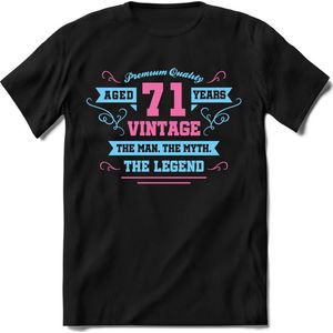 71 Jaar Legend - Feest kado T-Shirt Heren / Dames - Licht Blauw / Licht Roze - Perfect Verjaardag Cadeau Shirt - grappige Spreuken, Zinnen en Teksten. Maat M