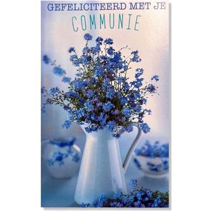 Communie Wenskaart Bloemen - 12x17cm - Gevouwen kaart inclusief envelop - Communiekaart