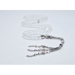 Handgemaakte tesbih ""Tasbih"" natuursteen "" Bergkristal"" - Aantal kralen 99 - Diameter kralen 8MM - met metaal tassel ""Zwaarden"" - Een mooi cadeau-idee