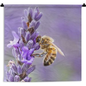 Wandkleed - Wanddoek - Bij op lavendel - 180x180 cm - Wandtapijt