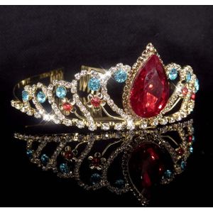 Fiory Tiara A17 rode steen| Tiara met strass steentjes| Kroontje bling bling| prinsessen kroontje| Diadeem| Haarsieraad met steentjes| rode steen