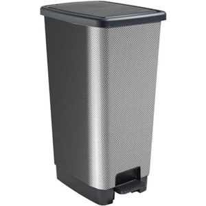 Selbro ® Pedaalemmer 40 Liter, Rechthoekig, Gemaakt van Gerecycled Plastic, Koolstof Uiterlijk, Geschikt voor Keuken, Kantoor, Wasruimte, Garage en Werkplaats