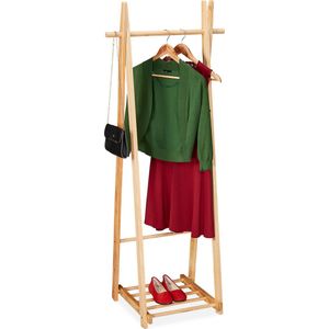 Relaxdays kledingrek met plank - houten garderoberek staand - kledingstandaard slaapkamer