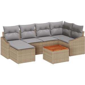 vidaXL - 7 - Delige - Tuin - Sofa - Set - met - Kussens - Beige - Poly - Rattan - Acacia