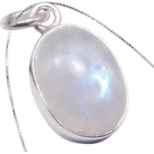 Natuursieraad -  925 sterling zilver ovaal maansteen ketting - edelsteen sieraad - handgemaakt