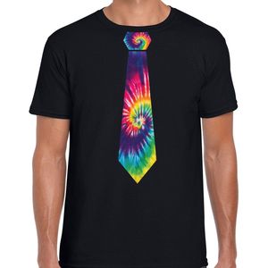 Bellatio Decorations hippie t-shirt voor heren - tie dye stropdas - jaren 60 themafeest M