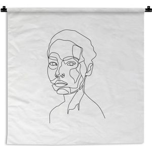Wandkleed Line-art Vrouwengezicht - 15 - Illustratie kortharige vrouw op een witte achtergrond Wandkleed katoen 180x180 cm - Wandtapijt met foto