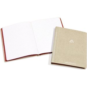 Aurora Notebook/Schrift A5, grijs linnen omslag, geruit, genaaide uitvoering, met rode snede, pak van 4 stuks