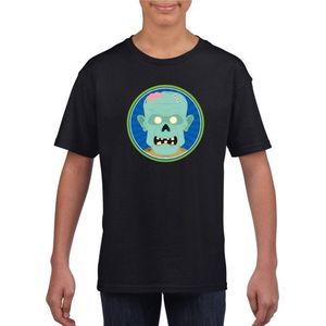 Halloween Halloween zombie t-shirt zwart jongens en meisjes - Halloween kostuum kind 134/140