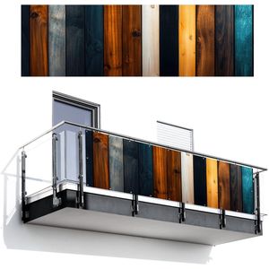 Balkonscherm 300x90 cm - Balkonposter Hout - Planken - Donker - Warm - Balkon scherm decoratie - Balkonschermen - Balkondoek zonnescherm