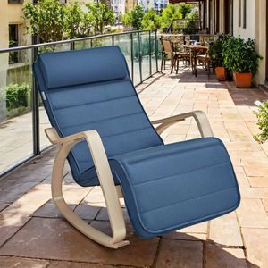 MAZAZU Verstelbare Houten Schommelstoel - Fauteuil met 5 Posities - 121,5x55x84 cm - Comfortabele Relaxstoel
