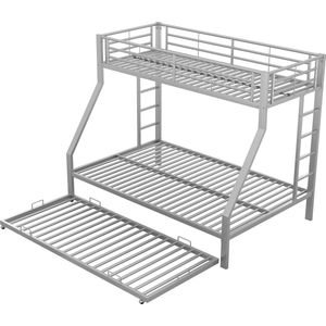 Merax Stapelbed voor 3 Personen - 3 Persoons Bed met Onderschuifbed 140x200 - Zilver