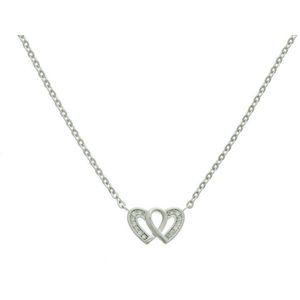 YO&NO - Ketting - Zilver - Anker - Hartjes - Zirkonia - 1,7mm - 41 + 4cm - Sieraden vrouw - Gerhodineerd - Zilver 925