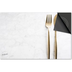 Inductie beschermer 77x51 - afdekplaat inductie mat - Dietrix Kookplaat beschermer - Exclusief - Bestek - Marmer Wit Gouden Vork en Mes